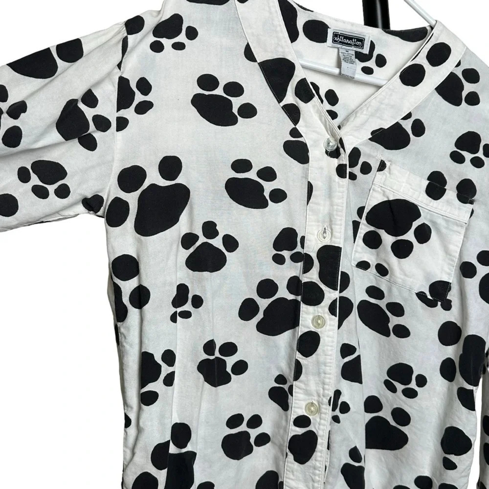Xhilaration Dog Paw Print Cotton Pajama Top Size Medium Black White Dalmatian - Picture 2 of 9